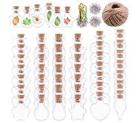 Keadic,Set di 119 mini barattoli in vetro trasparente con 6 forme, include bottiglie dei desideri in vetro con tappi in sughero, viti per occhi, spago da 32 m, decorazioni, bomboniere