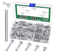 Keadic Set di 201 rivetti M5 in alluminio a testa piatta semi-tubolari assortiti, M5 x 6/12/20/25/30 mm, in metallo, color argento, per cuoio, industria automobilistica domestica