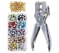 Keadic Set di 300 occhielli in metallo multicolore da 1/5" con pinza perforatrice e 100 occhielli extra dorati, per pelle, tela, tutti i tessuti, vestiti, scarpe, cinture, borse, artigianato (11