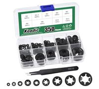 Keadic Set di 350 rondelle interne M2 M2.5 M3 M4 M5 M6 M8 M10 M12, acciaio nero, finitura ossidata push su disco Star Lock, morsetti di fissaggio per automotive