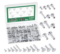 Keadic Set di 390 rivetti semi-tubolari a testa piatta in alluminio, M4, M5, M6, assortiti, 12 misure, colore argento, per pelle, industria automobilistica domestica