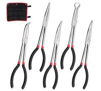 Keadic Set di 5 pinze a becco lungo 27,9 cm, con custodia, tra cui dritte, 25 gradi, 45 gradi, angolo di 90 gradi e pinze circolari a lunga portata per riparazioni auto, creazione di gioielli