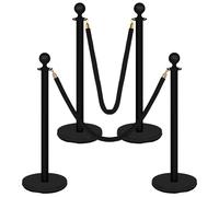 Keadic Set di 6 barriere per il controllo della folla con montanti neri e corda in velluto nero da 1,5 m, palo in acciaio inossidabile con base cava a iniezione di sabbia, top a sfera per feste