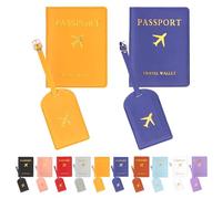 Keadic Set di custodie per passaporto e tag bagagli, luna di miele, signore e moglie, valigetta da viaggio, carta e porta passaporto per matrimonio, fidanzamento, addio al nubilato, regalo, giallo e