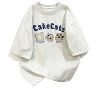 keadiseu Maglia Oversize Cake Cats Colazione Toast Ciambella - Grigio - 3XL