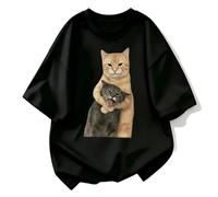 keadiseu Maglia Oversize Gatto Arancione stringe Gatto Grigio - Nero - 3XL