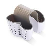 Keador Supporto per spugna a doppio lavello, da appendere al lavandino, portasapone, cestino di scarico, in plastica, per lavabo, bianco