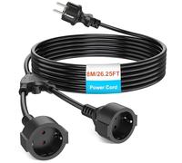 KEAGAR Cavo di prolunga con contatto di protezione per esterni, AC Schuko con 2 prese, doppio connettore per presa IP44, per casa, ufficio, esterno, 3 x 1,0 mm², fino a 250 V/16 A, nero (8 m)