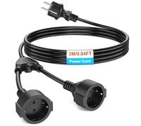 KEAGAR Cavo di prolunga con contatto di protezione per esterni, AC Schuko con 2 prese, doppio connettore per presa IP44, per casa, ufficio, esterno, 3 x 1,0 mm², fino a 250 V/16 A, nero (3 m)