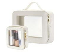 Keains Trousse per trucchi - Borsa da viaggio in pelle trasparente con cerniera - Borsa organizer per auto - Custodia organizer per cosmetici impermeabile per oggetti essenziali in movimento, bianco,