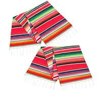 KEALLANS 2 Confezione 14 con 84 Pollici Messicano Runner 14 X 84 Pollici Messicano Decorazioni della Festa Nuziale della Frangia di Cotone Serape Blanket Runner (Rosso)