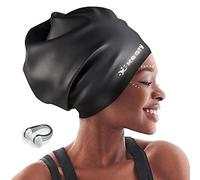Keary Cuffia da nuoto extra large per trecce e extension per dreadlock, tessitura di capelli lunghi, copertura impermeabile in silicone per orecchie, bagno, piscina, doccia, nuoto, per adulti e