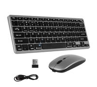 KeautFair Tastiera Mouse senza fili, Connessione 2.4G, Ultra-Sottile Compatta Tastiera, Portatile Silenziatore DPI Regolabile USB Bluetooth Tastiera Mouse per PC/Laptop/Windows/Mac-Grigio
