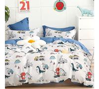 KEAYOO Biancheria da letto per bambini, 135 x 200 cm, per ragazzi e ragazze, motivo dinosauro, con chiusura lampo, in cotone, 135 x 200 cm + 80 x 80 cm, 2 pezzi