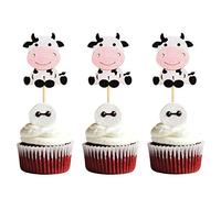 Keaziu - Confezione da 24 decorazioni per cupcake a forma di mucca, per feste di compleanno, a tre strati