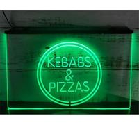 Kebabs Pizze Negozio LED Insegna al Neon, Luci al Neon Alimentate USB per Restaurt Wall Art Decorazione Luminosa, Green, 40x30cm