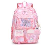 KEBEIXUAN Zaino per la scuola elementare, per la scuola elementare, zaino per bambini per la prima e la quarta classe, 26 l, leggero e impermeabile, con ciondolo a forma di coniglio, Colore: rosa