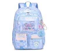 KEBEIXUAN Zaino per la scuola elementare, per la scuola elementare, zaino per bambini per la prima e la quarta classe, 26 l, leggero e impermeabile, con ciondolo a forma di coniglio, Blu, groß, Zaino