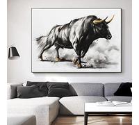 KEBIA Dipinti su tela di toro in bianco e nero Arte moderna di animali Poster e stampe Arte della parete scandinava per la decorazione del soggiorno 70x100cm Senza cornice