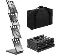 KEBMCHN Opuscolo formato A4, catalogo letterario, supporto rivista pieghevole, supporto per catalogo, portatile, in metallo, nero, design con fori con la borsa, Porta depliant da Terra (nero)