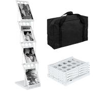 KEBMCHN Opuscolo formato A4, catalogo letterario, supporto rivista pieghevole, supporto per catalogo, portatile, in metallo, nero, design con fori con la borsa, Porta depliant da Terra (bianco)