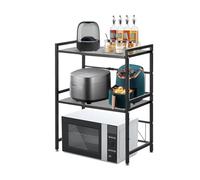 KEBMCHN Scaffale a microonde a 2 livelli, larghezza regolabile, supporto per riporre il tostapane, scaffale cucina, allungabile da 40 a 63 cm, capacità di carico 75 kg (nero)