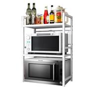 KEBMCHN Scaffale a microonde a 2 livelli, larghezza regolabile, supporto per riporre il tostapane, scaffale cucina, allungabile da 40 a 63 cm, capacità di carico 75 kg (Bianco)