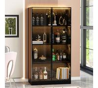 Kebnor 70 x 40 x 160 cm. Vetrina in vetro a LED antipolvere, con porta in vetro temperato, telaio in alluminio e striscia luminosa gialla calda incorporata su ogni livello, vetrina, libreria, bagno