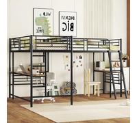 Kebnor 90 x 200 cm, letto a soppalco, due letti a castello, tavolo sotto il letto, doppia scala, terreno alto (senza materasso) (nero)