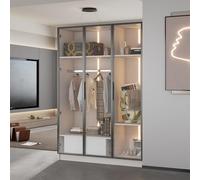 Kebnor Ampio armadio bianco con 3 ante in vetro, 1 cassetto e 1 asta appendiabiti - 110 x 50 x 160 cm - con luce a LED (tipo 7 bianco)