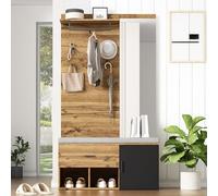 Kebnor Armadietto d'ingresso con vano portaoggetti nella parte inferiore del sedile con imbottitura, effetto legno con specchio, scarpiera, cassetto, mensola, appendiabiti - Design pratico per