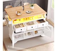 Kebnor Carrello da cucina multifunzione con app LED e tavolo pieghevole; isola da cucina mobile, bar, credenza con spazio di archiviazione; carrello da portata arrotolabile con tre cassetti e due ante
