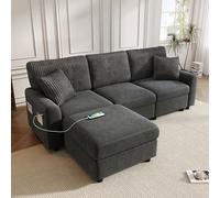 Kebnor Divano moderno con 1 poggiapiedi, 2 cuscini quadrati, 1 porta USB e 1 porta di tipo C (dimensioni: L223 × H84 × P146 cm) (Nero)
