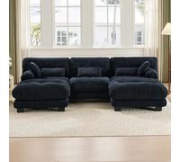 Kebnor Divano modulare, comodo divano ad angolo, tessuto in velluto e design ergonomico, grande divano a nuvola a 5 posti, imbottitura in memory foam, costruzione robusta e comodi braccioli (nero)