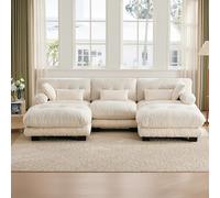 Kebnor Divano modulare, comodo divano ad angolo, tessuto in velluto e design ergonomico, grande divano nuvoloso a 5 posti, imbottitura in memory foam, costruzione robusta e comodi braccioli (beige)