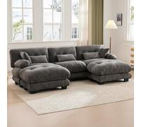 Kebnor Divano modulare, comodo divano ad angolo, tessuto in velluto e design ergonomico, grande divano a nuvola a 5 posti, imbottitura in memory foam, costruzione robusta e comodi braccioli (grigio