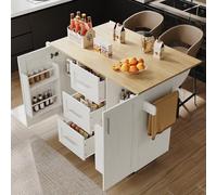 Kebnor Isola da cucina, divisori rimovibili, ruote rimovibili come mobili da cucina, carrello da pranzo con piano di lavoro con venature del legno, armadio a buffet, portasciugamani laterale con ruote
