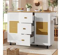 Kebnor Isola da cucina, mobile da cucina, a isola indipendente, a buffet, carrello da cucina estraibile con ruote, porta asciugamani, portaspezie, ripiani regolabili, bianco