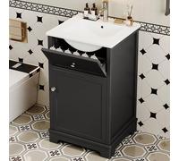 Kebnor Lavabo in MDF completamente laccato, con cassetto estraibile e ripiani regolabili, mensole per ante dell'armadio, piedini alti, lavabo integrato, 51 x 46 x 87 cm (nero)