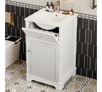 Kebnor Lavabo MDF completamente laccato, con cassetto estraibile e ripiani regolabili, mensole per ante dell'armadio, piedini alti per armadi, lavabo integrato, 51 x 46 x 87 cm (bianco)