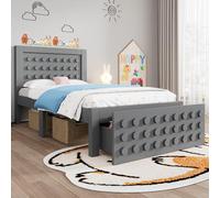 Kebnor Lettino in legno singolo, letto per bambini con design a blocchi creativi, struttura in legno massello con rete a doghe, con cassetti e sotto il letto, spazio di archiviazione (senza materasso