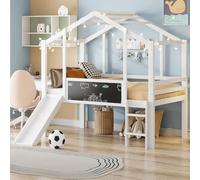 Kebnor Lettino per bambini, 90 x 200 cm, design sottotetto con scala di sicurezza e scivolo di sicurezza, con lavagna graffiti, letto multiuso, letto singolo a soppalco (bianco)