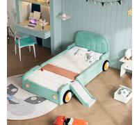 Kebnor Lettino per bambini, con scivolo e scala, montaggio a sinistra/destra, morbido letto imbottito in verde acqua, letto da gioco con protezione anticaduta per la cameretta dei bambini, 90 x 200 cm