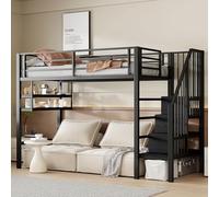 Kebnor Letto a soppalco, 90 x 200 cm, ripiani, scala di stoccaggio, spazio libero sotto il letto, per travestimento, ringhiere, senza materasso, nero