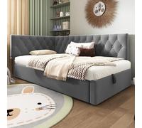 Kebnor Letto imbottito, 90 x 200 cm, divano letto con vano idraulico, letto per bambini, con rete a doghe in legno, velluto (senza materasso) (grigio)
