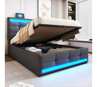 Kebnor Letto imbottito idraulico, con USB e striscia luminosa a LED che cambia colore, letto singolo in lino (senza materasso) (grigio, 90 x 200 cm)