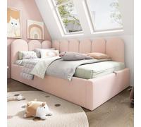 Kebnor Letto imbottito per il giorno, divano letto con vano idraulico, culla con doghe in metallo, velluto (senza materasso) (rosa, 90 x 190 cm)