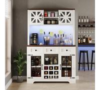 Kebnor Mobile alto moderno, armadio da cucina con illuminazione a LED intelligente, armadi alti per soggiorno, armadietto laterale con portabottiglie e antiribaltamento, scaffali da incasso regolabili