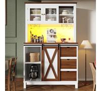 Kebnor Mobile alto moderno con illuminazione a LED e controllo app, armadio da cucina o sala da pranzo con cassetto, credenza con anta scorrevole e tre cassetti (bianco)