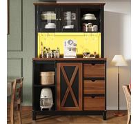 Kebnor Mobile alto moderno con illuminazione a LED e controllo app, armadio da cucina o sala da pranzo con cassetto, credenza con anta scorrevole e tre cassetti (nero)